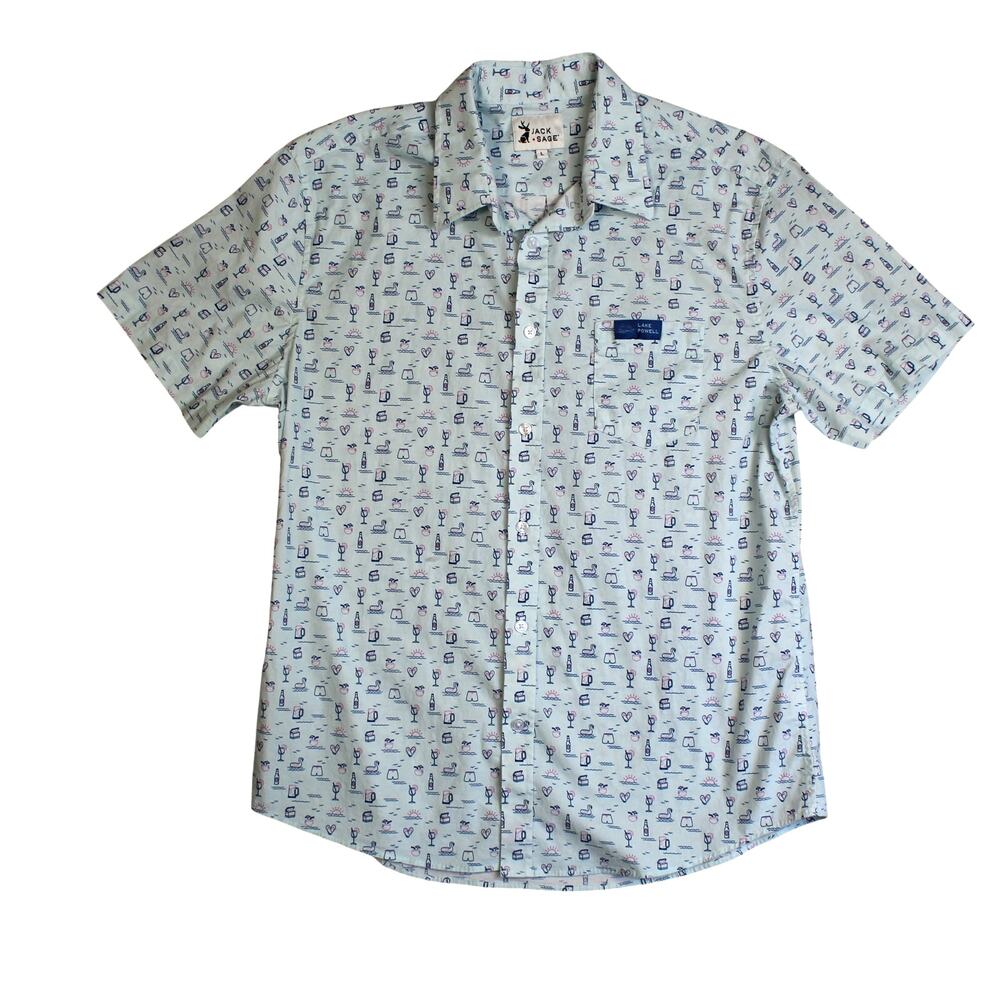Jack + Sage Shirt Mens Large Blue Button Up Tropical Vacation Resort Lake Powell